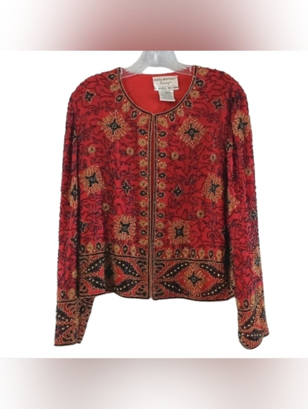 Holiday Jacket Vintage Adrianna Papell Beaded Silk Evening Jacket Red Black Gold